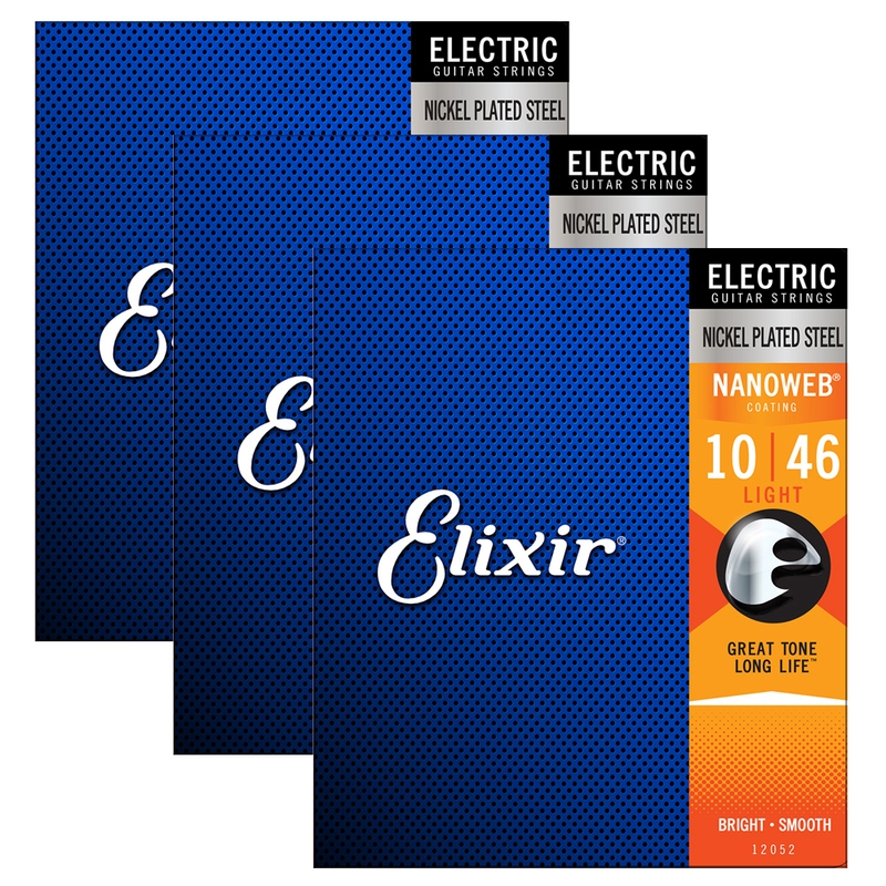 3 Sets of Elixir 12052 Nanoweb Light Electric Guitar Strings (10-46)