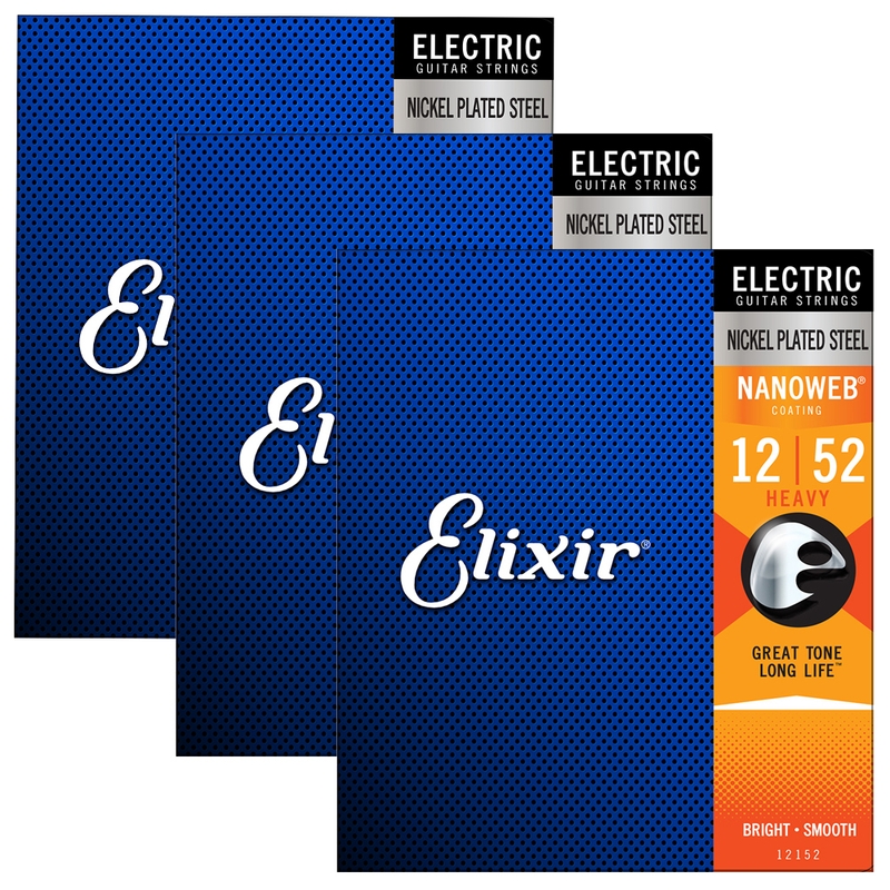 3 Packs of Elixir 12152 Nanoweb Heavy Electric Guitar Strings (12-52)