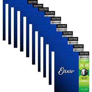 10 Sets of Elixir 19052 Electric Guitar Strings with OPTIWEB Coating, Light (10-46)