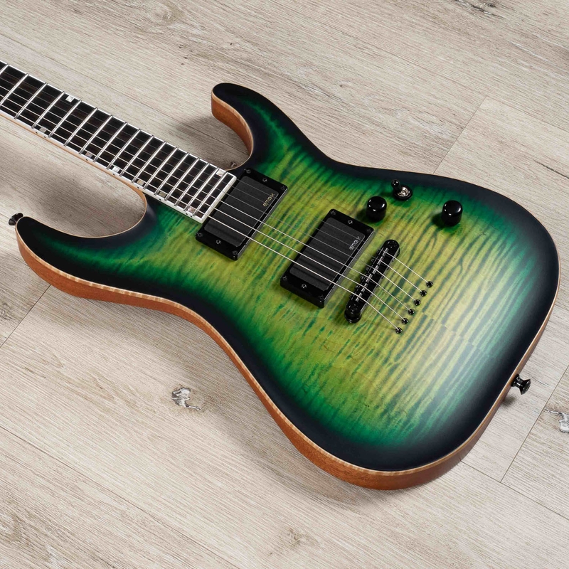 ESP USA Horizon-II Guitar, Flame Maple Top, EMG 81-X / 85-X Pickups, Dark Lime Burst