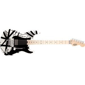 evh striped series guitar maple neck fretboard white with black stripes