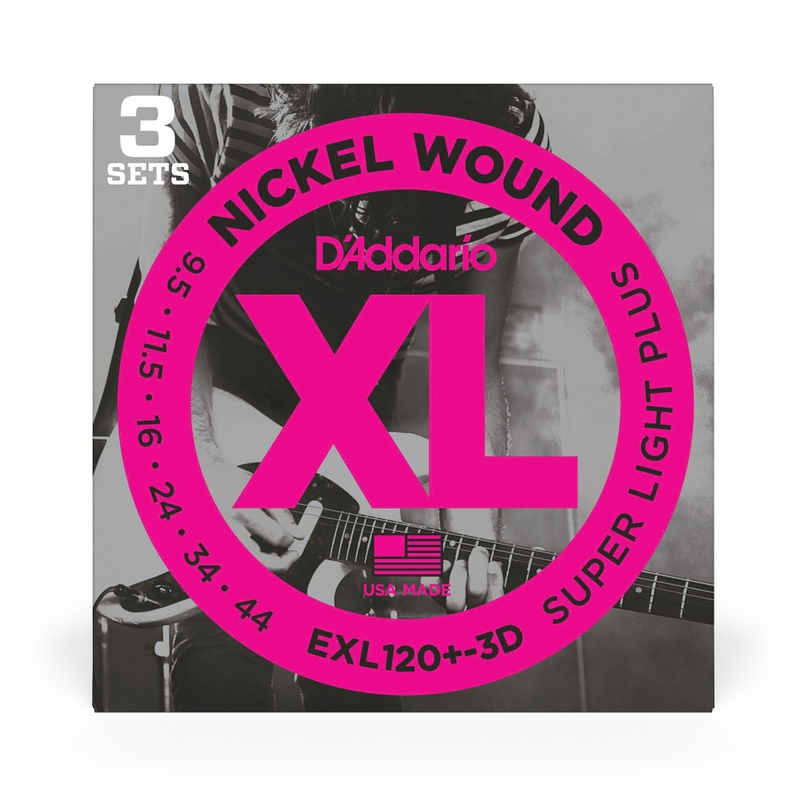 D'Addario EXL120+-3D 3-Pack EXL120+ Nickel Wound Electric Guitar Strings, Super Light Plus, 9.5-44