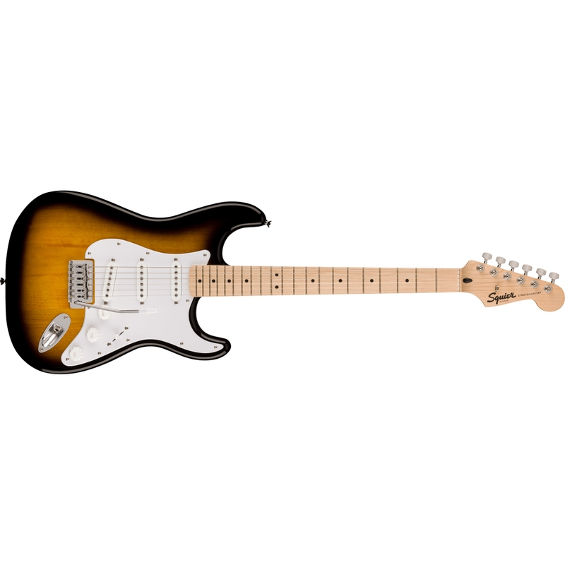 Squier Sonic Stratocaster Guitar, Maple Fingerboard, White Pickguard, 2-Color Sunburst