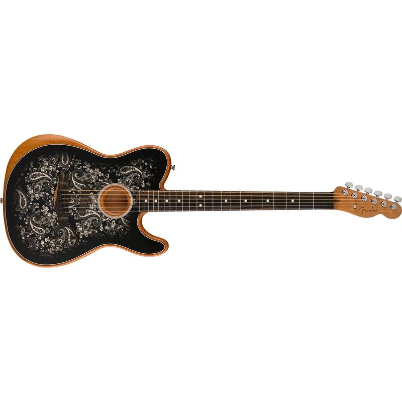 Fender American Acoustasonic Telecaster Guitar, Ebony Fretboard, Black Paisley (B-STOCK)