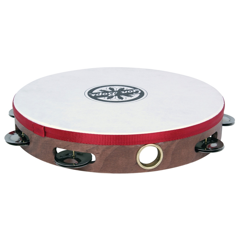 Gon Bops PTAMWH1 10" Wood Tambourine with Drum Head and Single Row Jingles