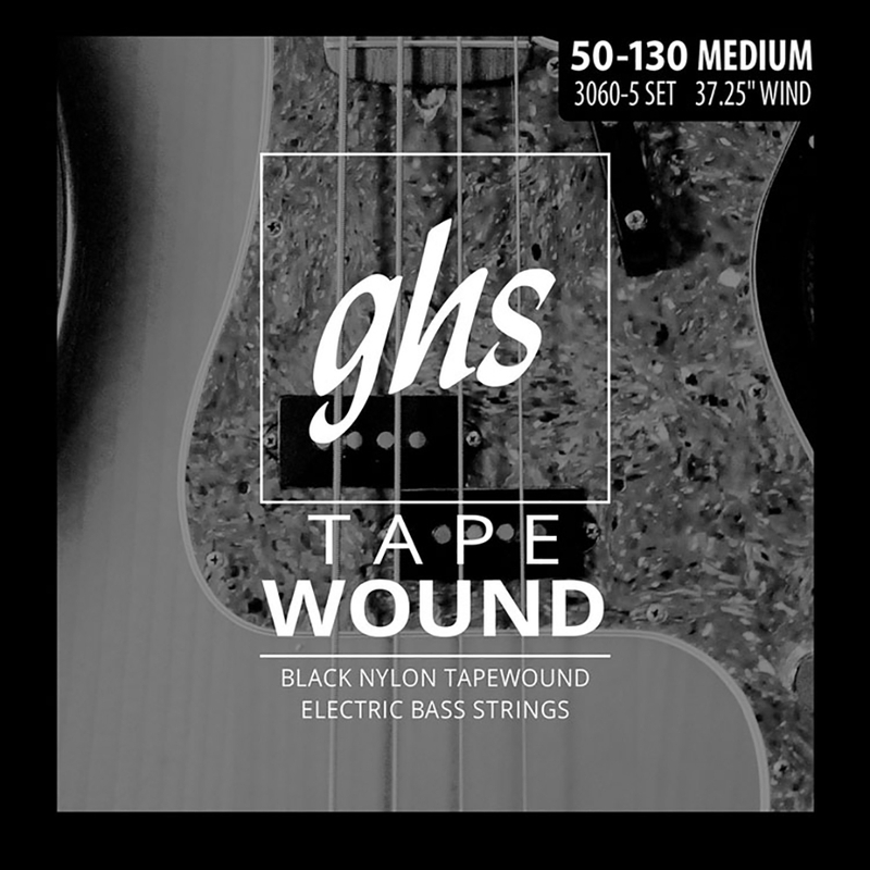 GHS 3060-5 Tapewound 5-String Bass Guitar Strings, Black Nylon, (50-130)