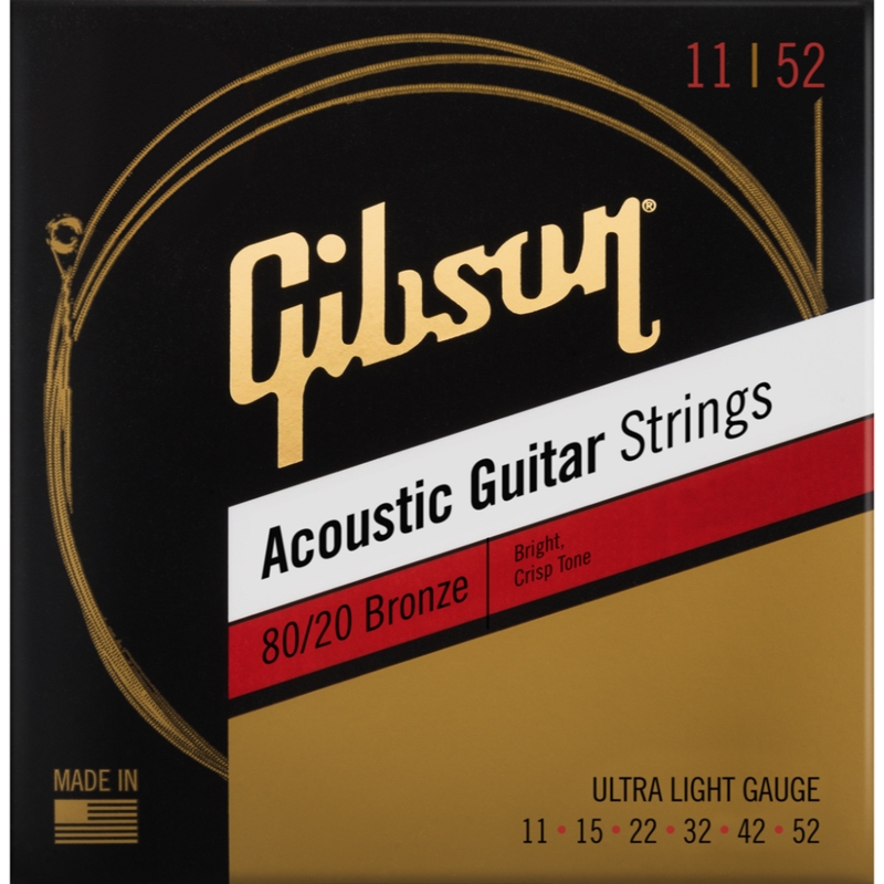 Gibson SAG-BRW 80/20 Bronze Acoustic Guitar Strings, Ultra-Light 11-52