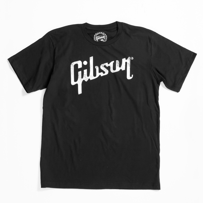 Gibson Guitars 100% Cotton Logo T-Shirt, Large, Black w/ White Logo
