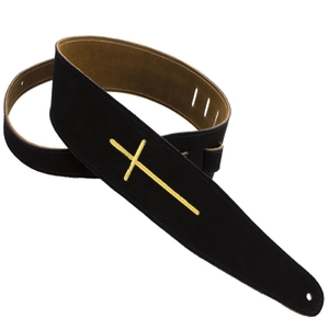 henry heller 2 5 wide 58 suede guitar strap with gold embroidered cross black