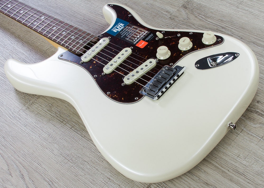 Fender American Elite Stratocaster Electric Guitar, Rosewood Fingerboard,  Hard Case - Olympic White