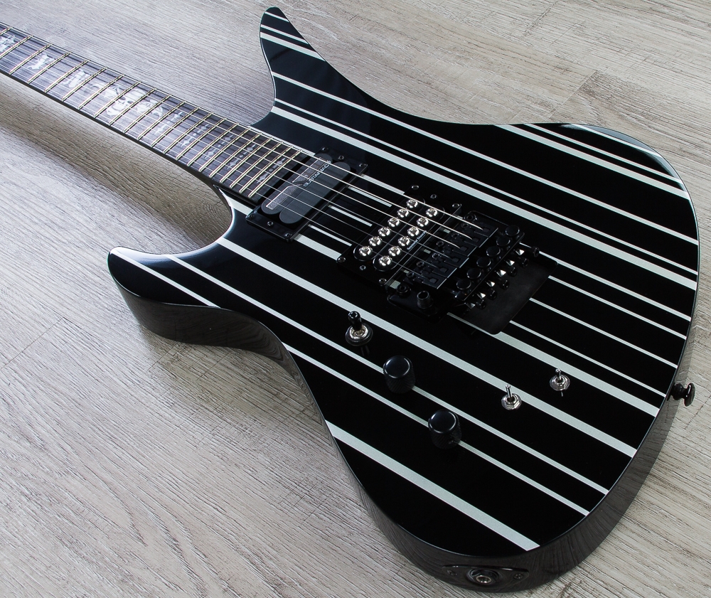 Schecter Synyster Gates Custom S Sustainiac Left Handed Electric Guitar Gloss Black Silver Pinstripes