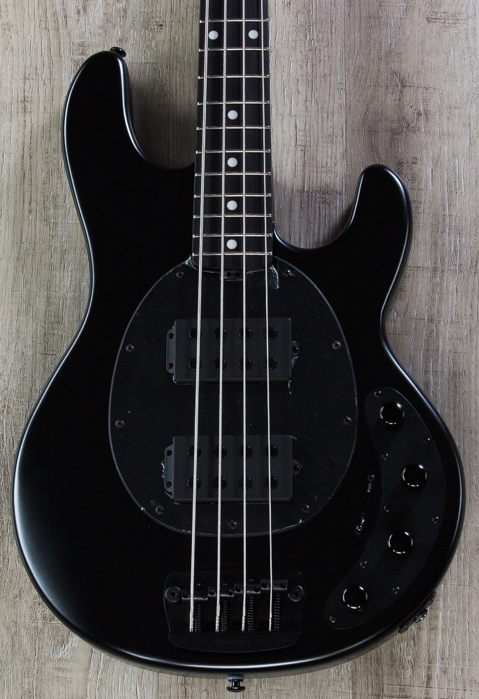 Ernie Ball Music Man StingRay HH 4-String Electric Bass, Matte Black  Hardware & Pickguard, Hard Case - Stealth Black