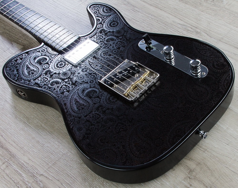 Walla Walla Guitar Company Maverick Pro T Top Laser Black Paisley Electric Guitar Full Chamber Body Hard Case