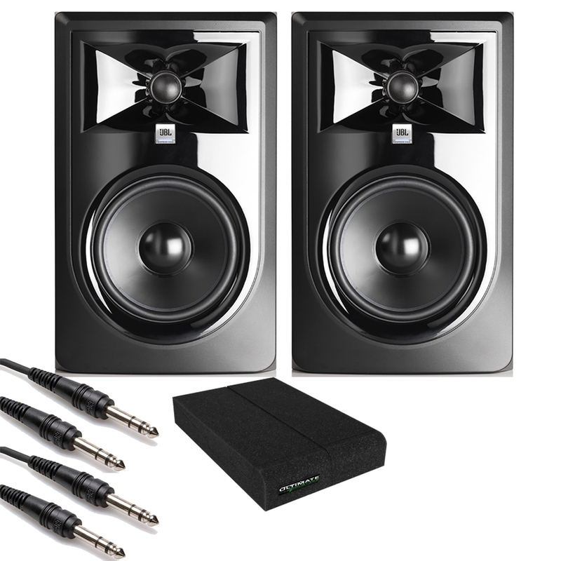 JBL 306P MkII Powered Studio Monitor Pair with Isolation Pads and TRS Cables