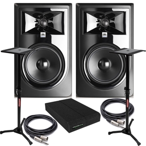 JBL 306P MkII Powered Studio Monitor Pair with Isolation Pads, TRS/XLR Cables, and Stands