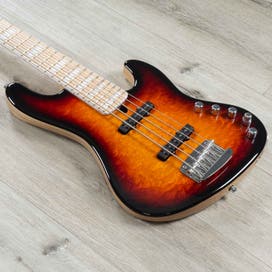 mayones jabba custom 5 5 string bass 3a birdseye maple fretboard 4a quilted maple top trans 3 tone s