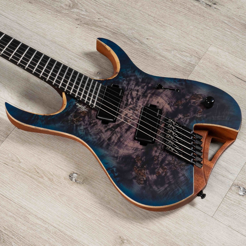 Mayones Hydra Elite VF FSH 6 Multi-Scale Headless Guitar, Trans Dirty Purple Blue Burst Satine