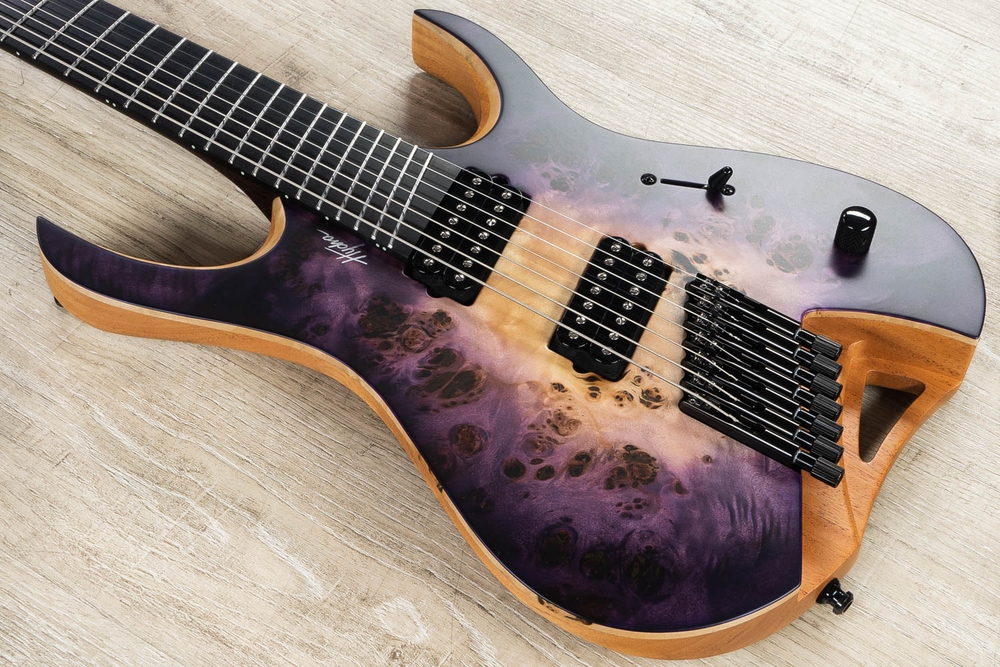 Mayones Hydra Elite 7 VF Multi-Scale 7-String Guitar, Purple Burst, Eye Poplar Top, Bare Knuckle Pickups