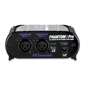 art pro audio phantom ii battery operated xlr 2 ch condenser mic power supply open box