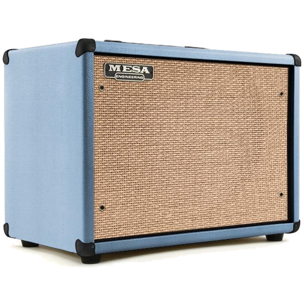 Mesa Boogie 1x12 Widebody Extension Cabinet Open Back Baby Blue Bronco Covering With Cream And Tan Jute Grille