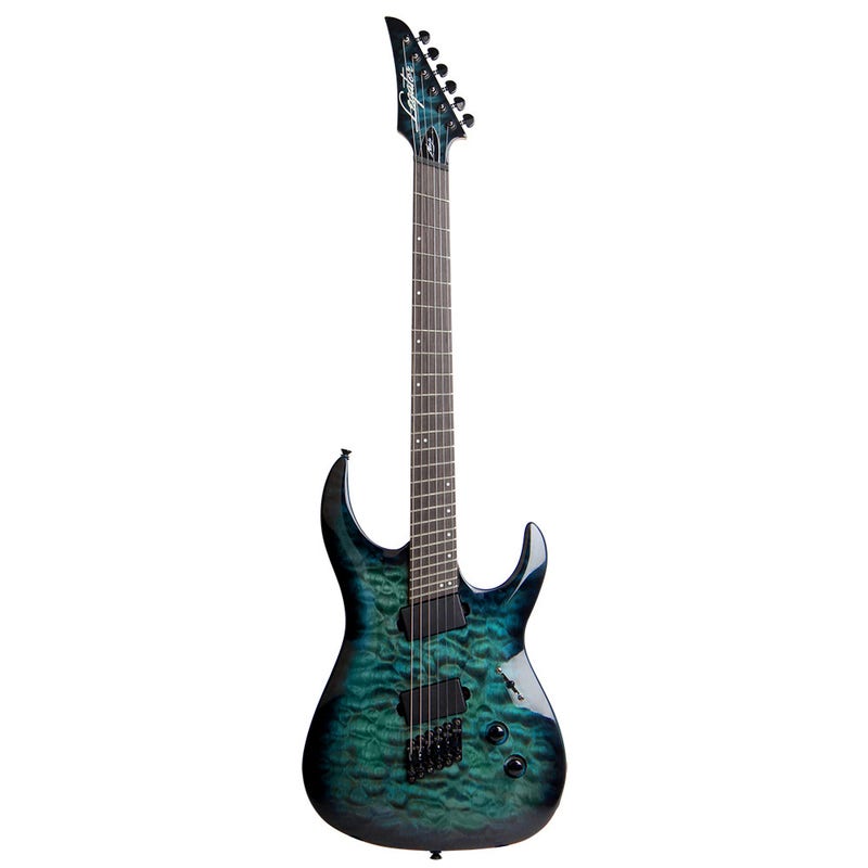Legator Ninja 200 SE Fanned Fret 6 String Electric Guitar Blue Burst Quilted Maple