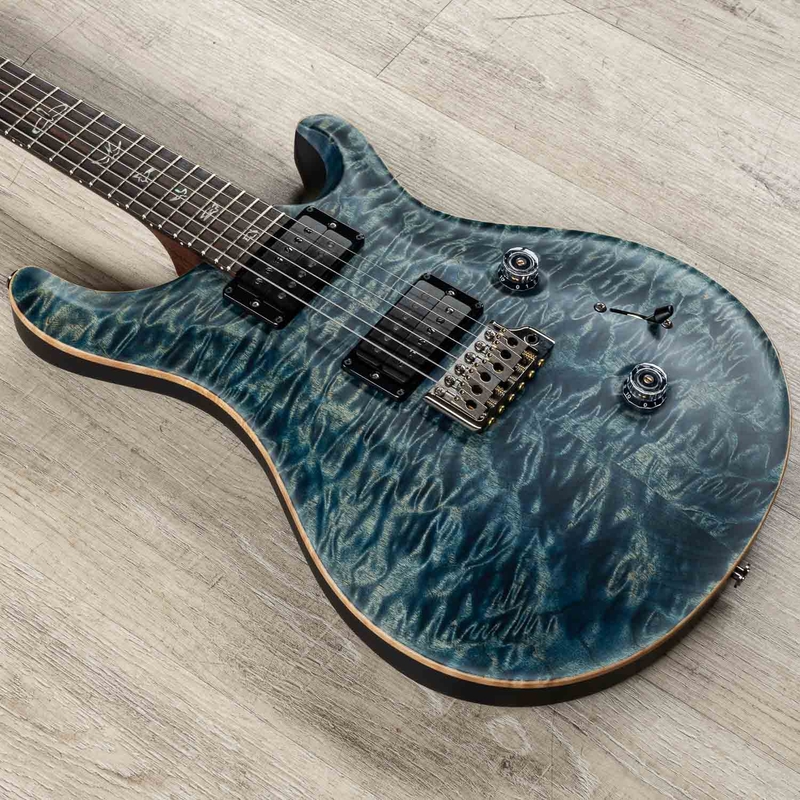 PRS Paul Reed Smith Wood Library Custom 24 Guitar, Satin Faded Whale Blue, Brazilian Rosewood, Quilt Top