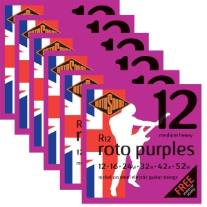 6 pack rotosound roto purples r12 nickel on steel electric guitar strings wound g 12 52