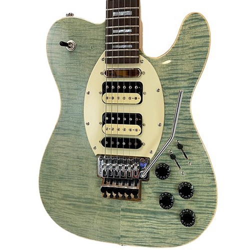 Sawtooth ET Hybrid Electric Guitar with Floyd Rose, Flame Maple Grass Stained Blue Jean