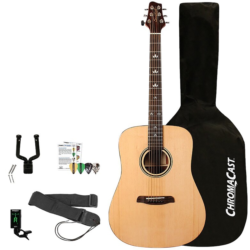 Sawtooth Acoustic Guitar Beginner Bundle with Tuner, Bag, Wall Hanger & More