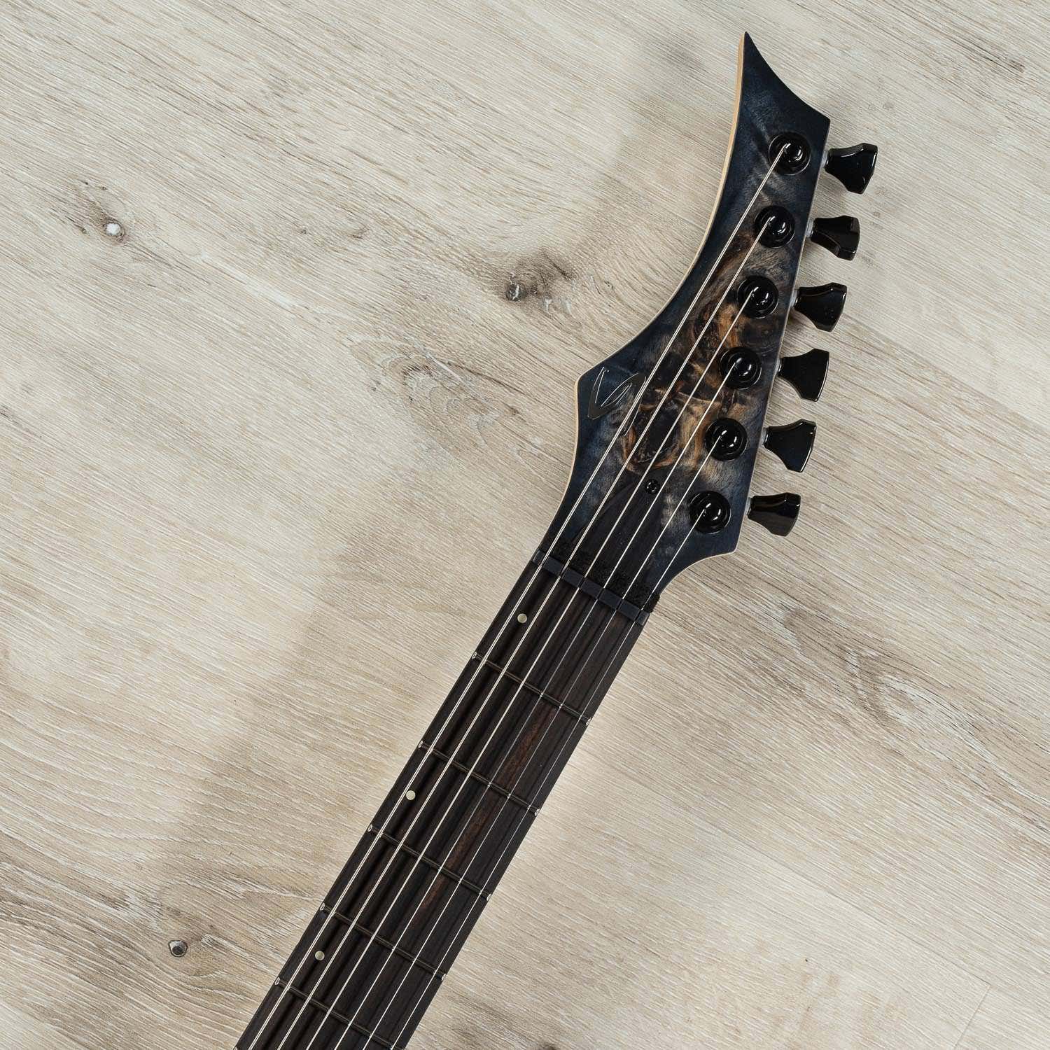 Skervesen Raptor 6 Guitar, Ebony Fretboard, Poplar Burl Top, Black Burst