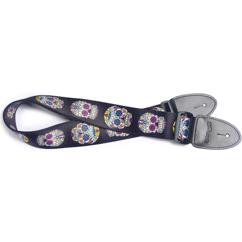 Stagg Terylene Guitar Strap with Mexican Skull Pattern