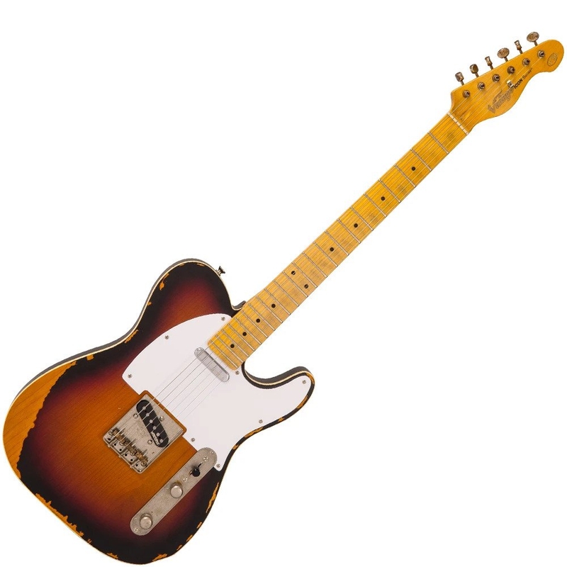 Vintage V59MRSB V59 ICON Electric Guitar, Maple Fretboard, Distressed Sunburst