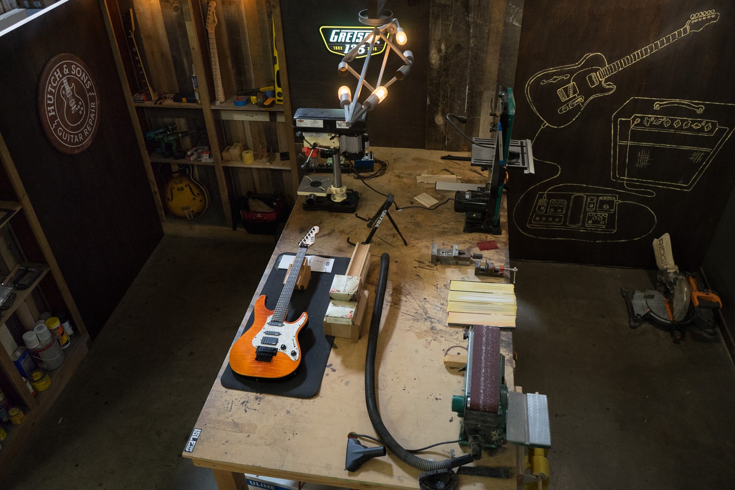 Establishment for refurbishing guitars and other musical instruments