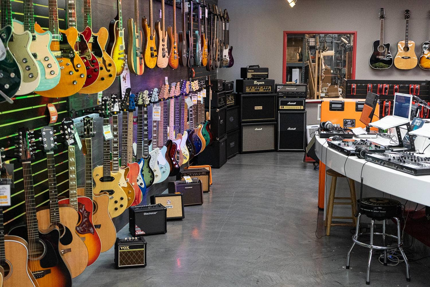 An amazing range of guitars on display